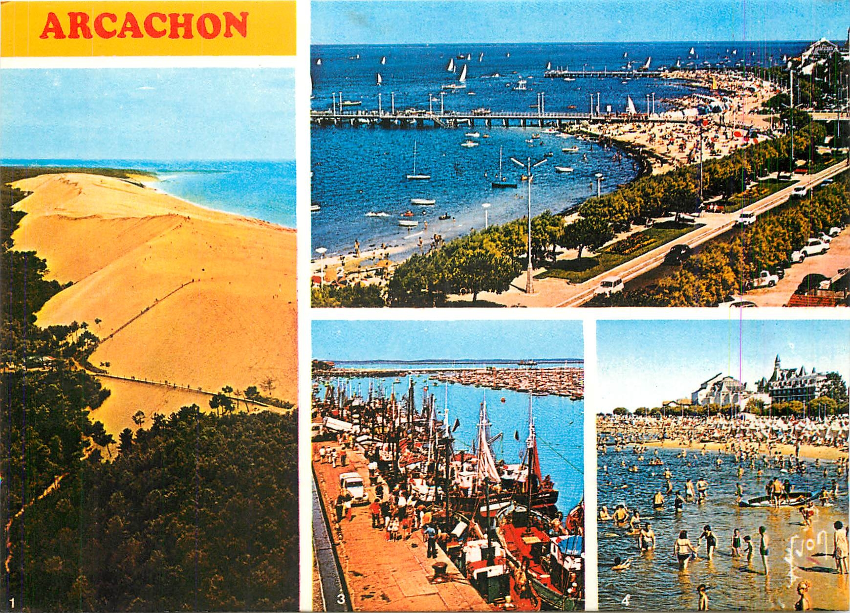 CPM Arcachon Gironde La Dune du Pilat La Plage et les Jetees Les bateaux de peche 