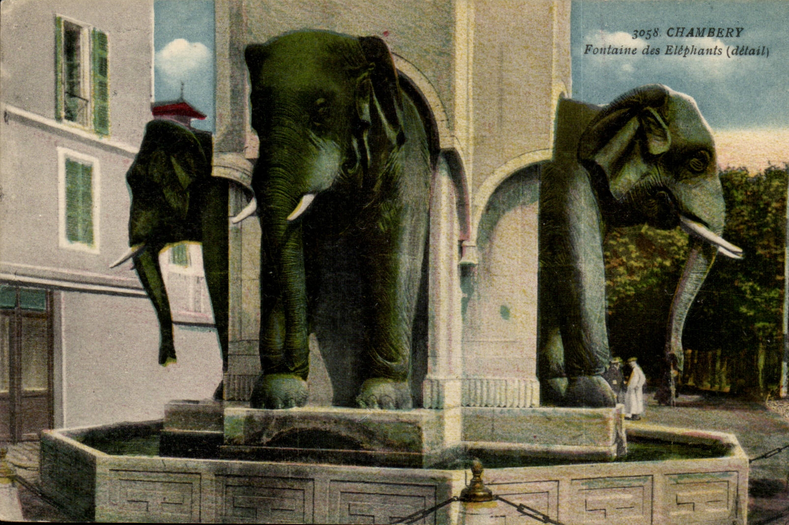 Chambery CPA Fountain of the elephants (detail)