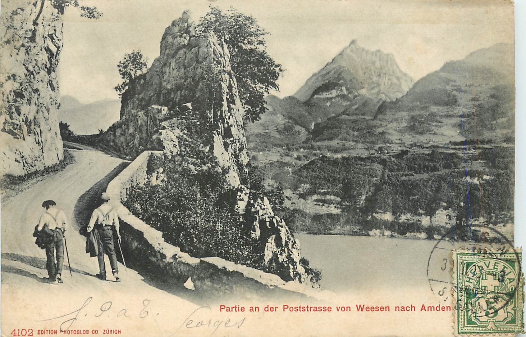 CPA Partie an der Poststrasse von nach Amden