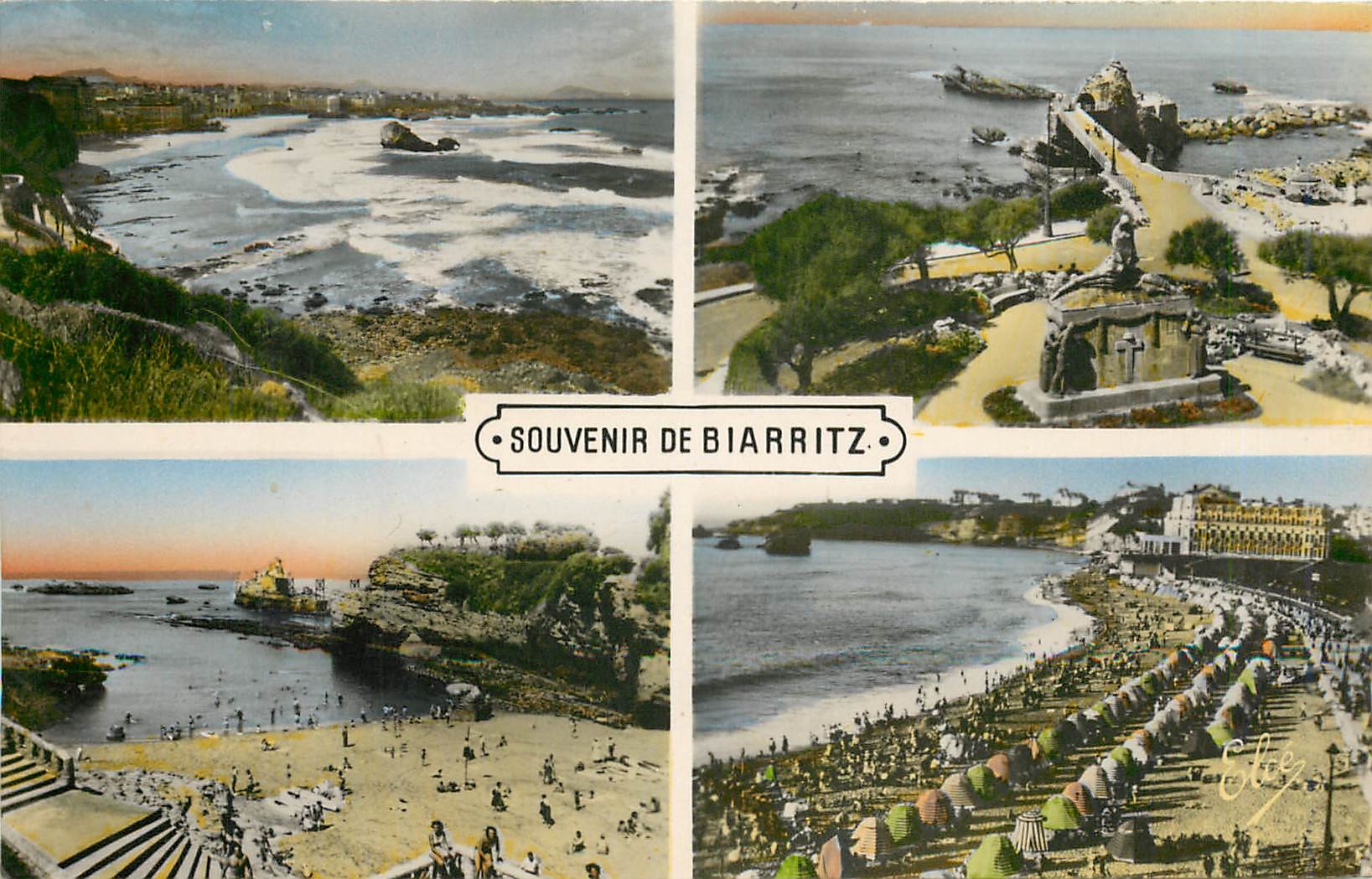 CPM Biarritz Vue generale le rocher de la Vierge et le Monument aux morts la Plage du Port vieux