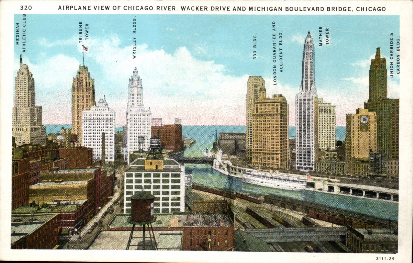 the United States CPA Airplane view off Chicago to rivet Wacker drive and Michigan boulevard Bridge