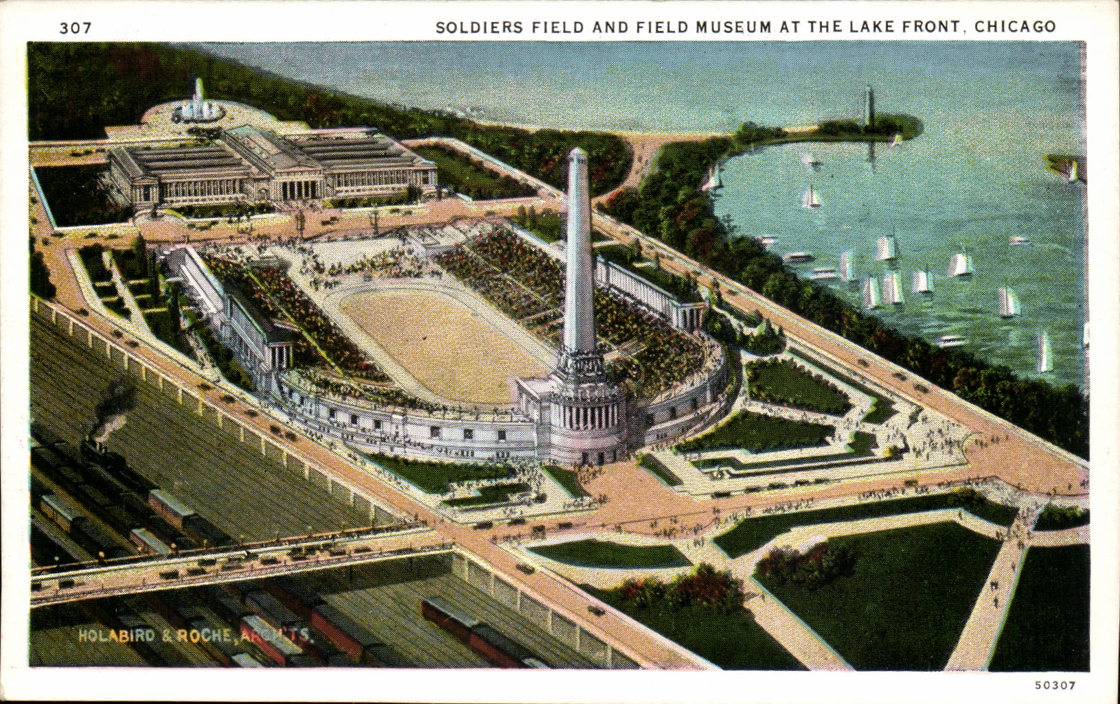 The United States CPA Soldiers Field and Field museum At the lake Chicago face