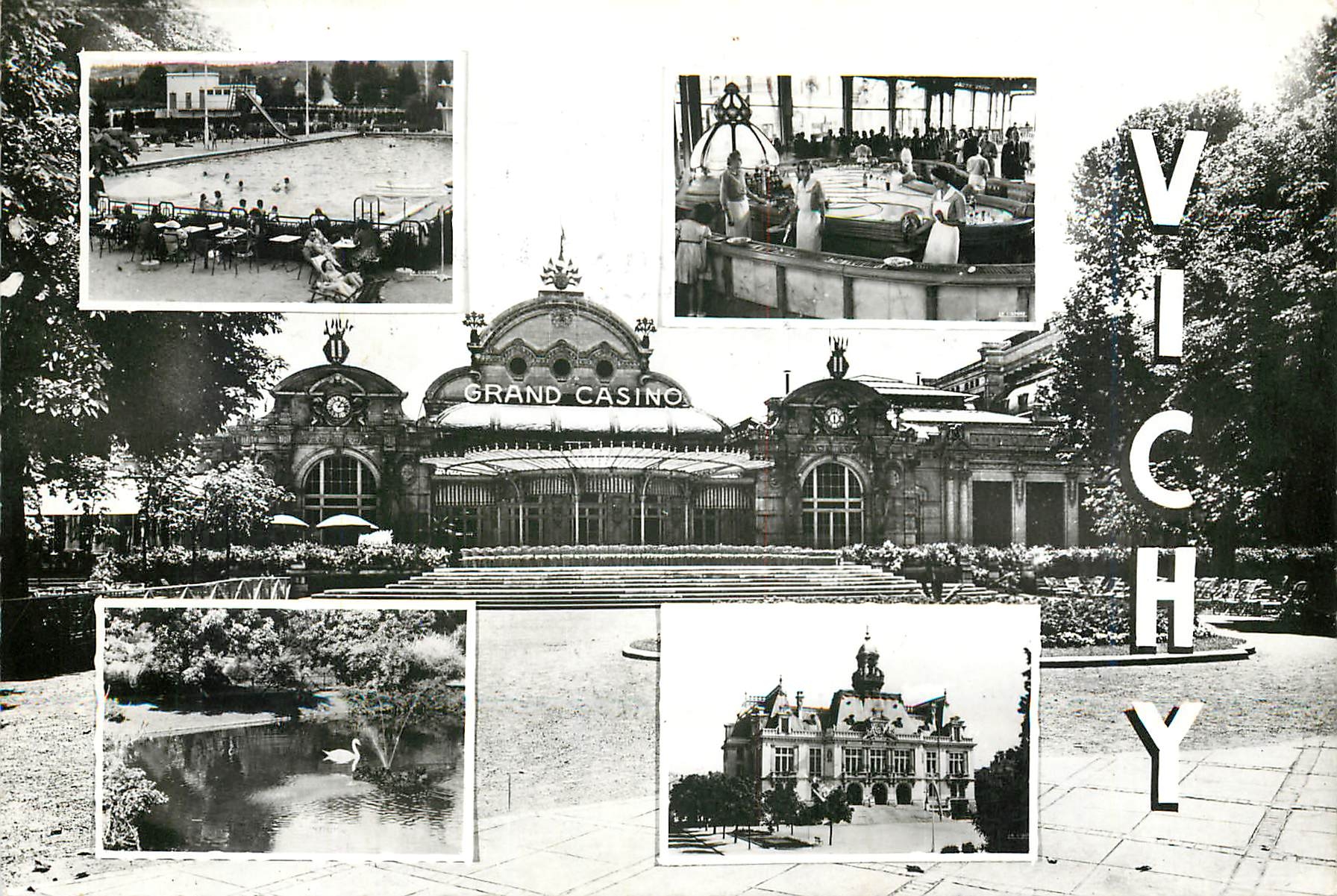 CPM Vichy Allier Casino Piscine de Bellerive Source Chomel Bassin des Cygnes