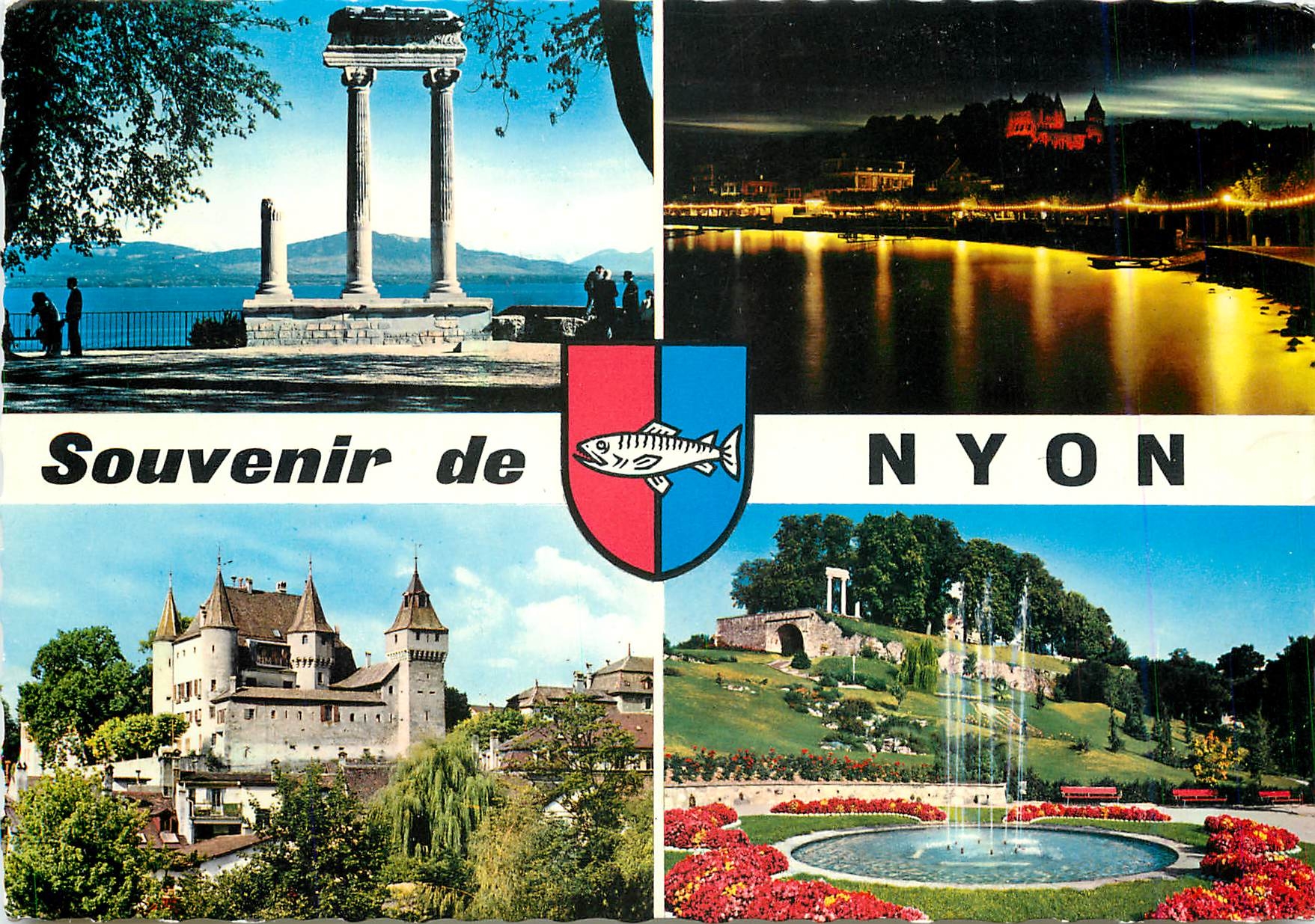 CPM Souvenir de Lyon Les Colonnes Romaines et le Mont Blanc Le Port au Crepuscule 
