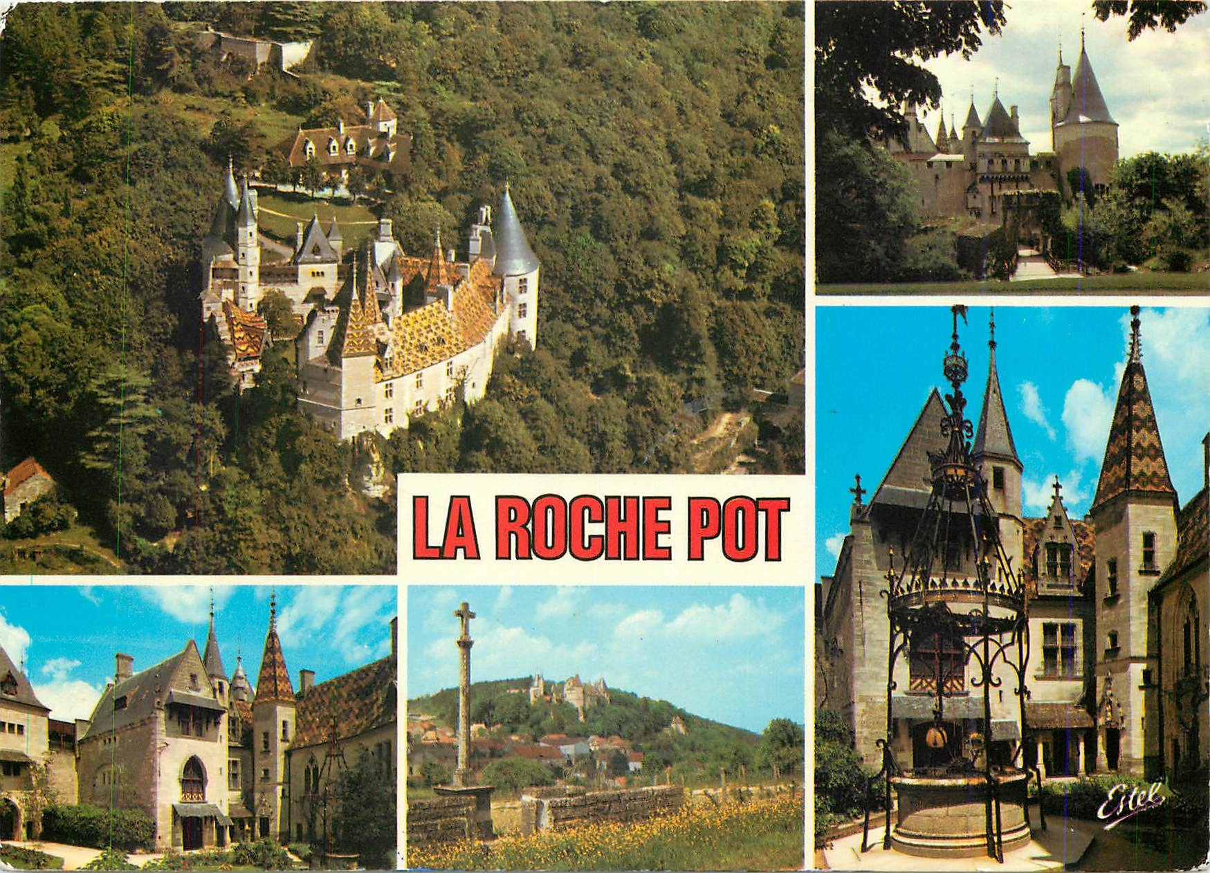 CPM La Roche Pot Cote d'Or Le chateau Vue aerienne Le pont levis La cour interieure Le puits
