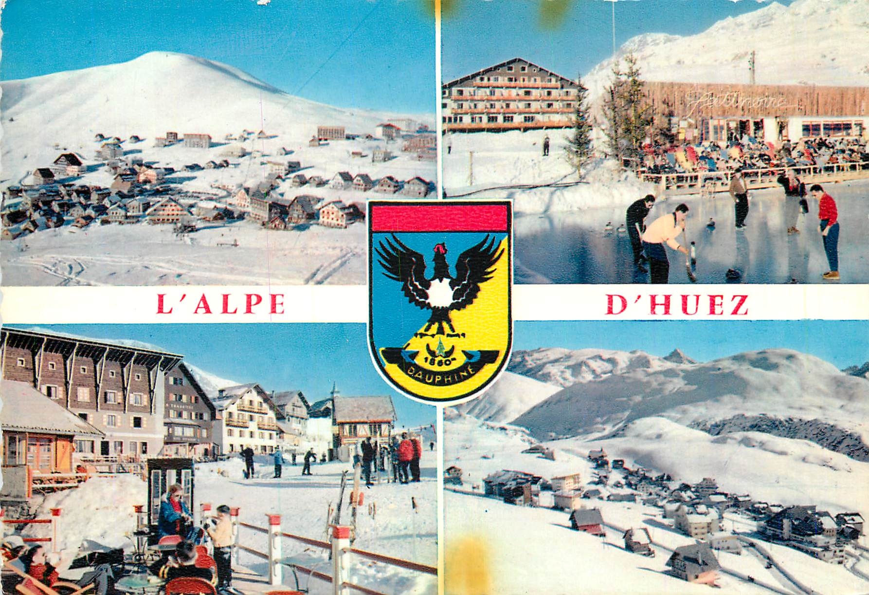 CPM L'Alpe d'Huez Vue d'ensemble de la Station et le Signal Curling sur la patinoire La Menandiere e