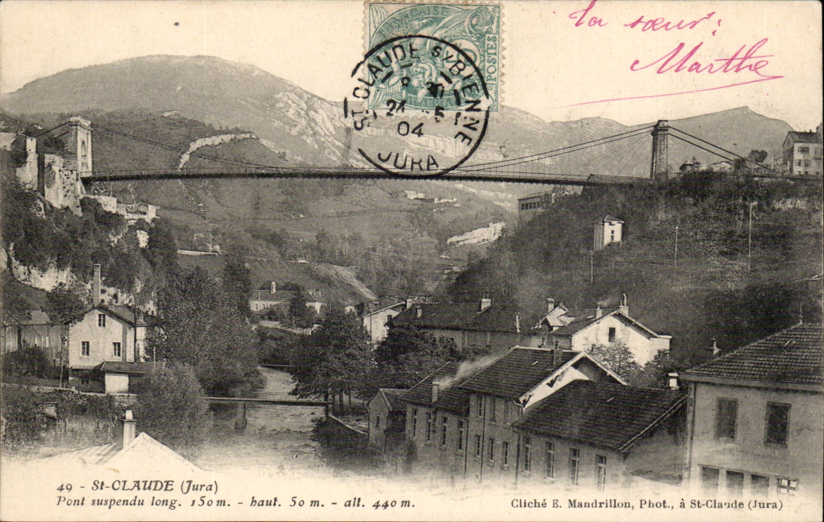 Jura-Tourist-Saint-Claude the long Bridge suspension 150m high 50m alt 440 - General-CPA Sight