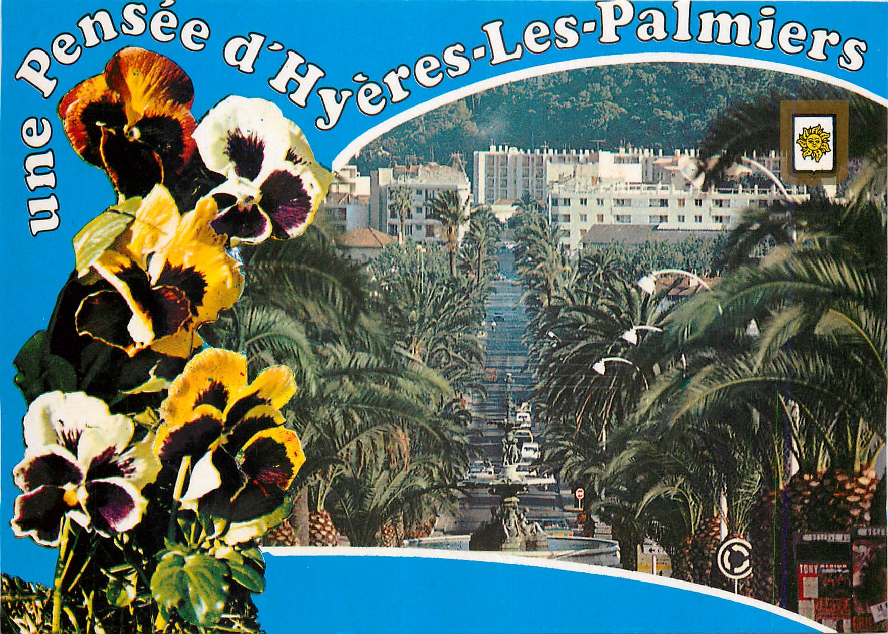 CPM La Cote d'Azur Varoise Hyeres les Palmiers Avenue et fontaine Godillot