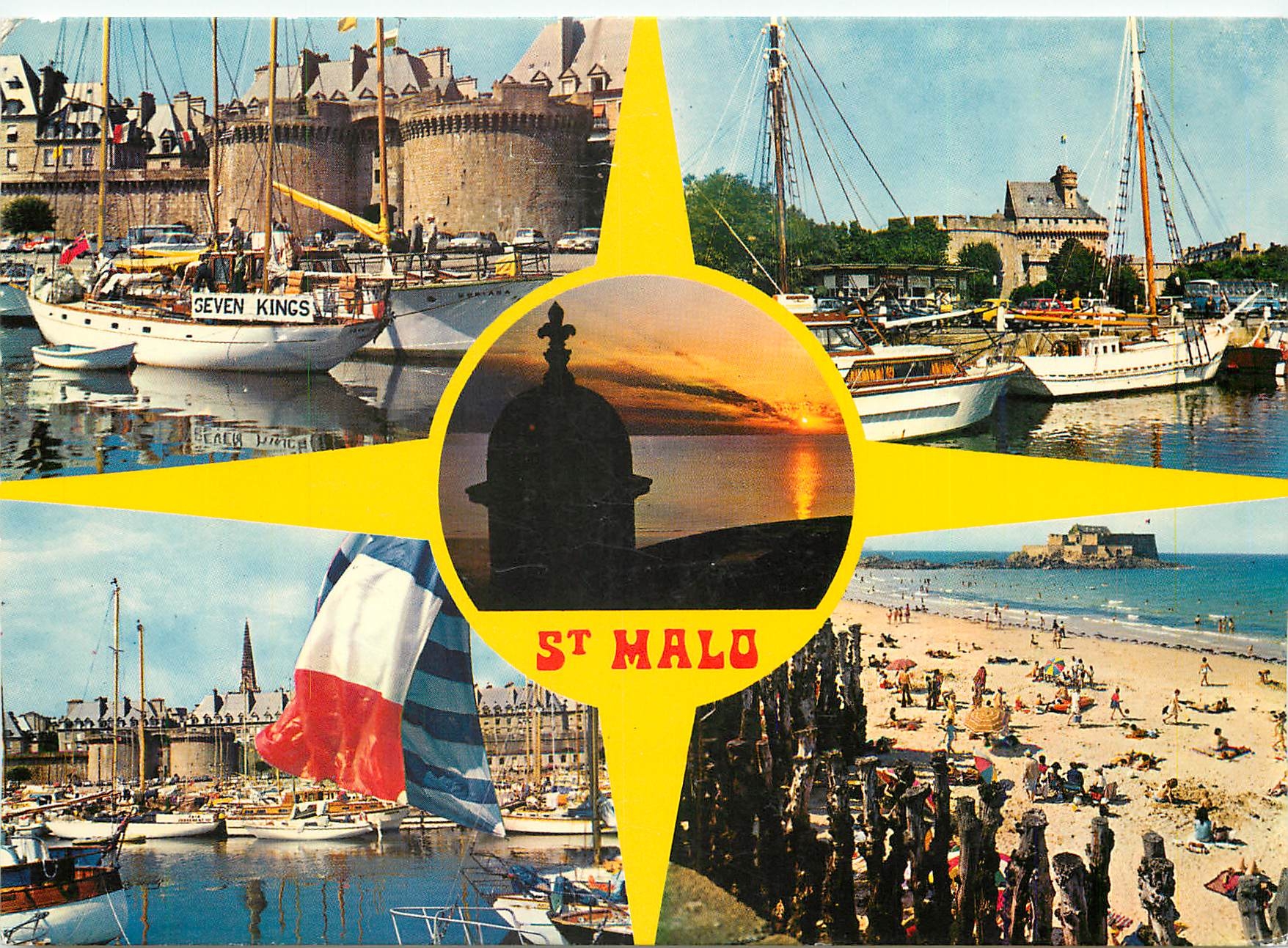 CPM Saint Malo Cite Corsaire Le port de plaisance les remparts et la plage du Sillon