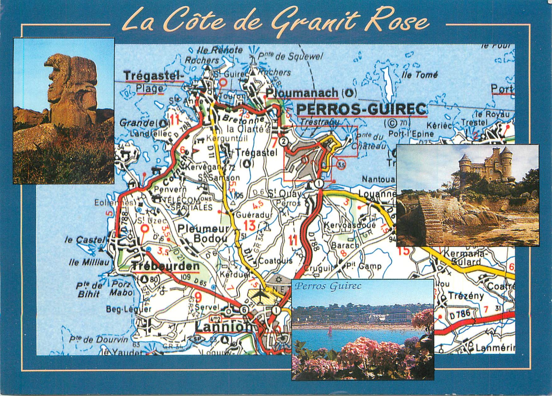CPM La Cote de Granit Rose La Pere Trebeurden le Chateau de Costaeres et Perros Guirec