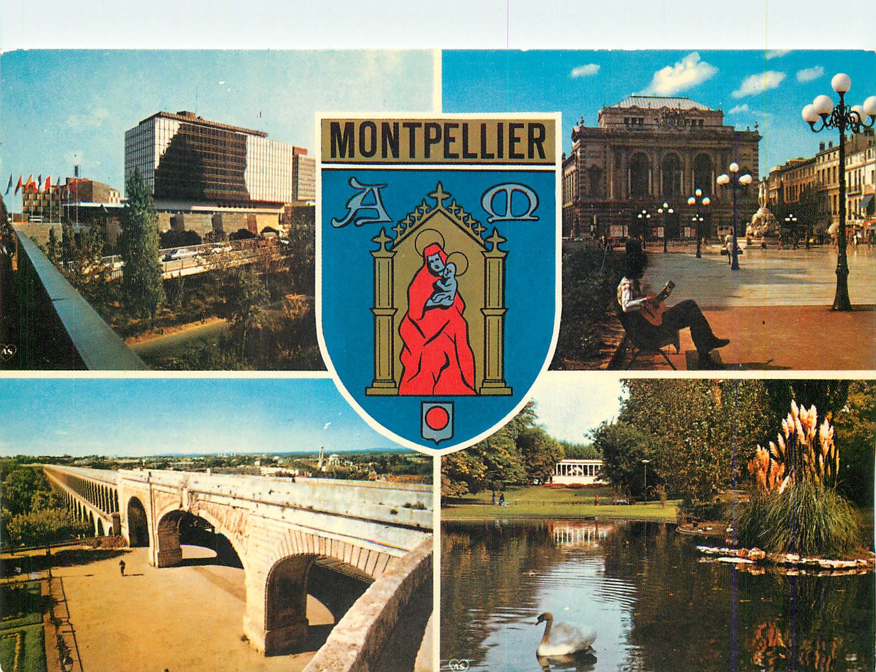 CPM Montpellier Herault Le Polygone Place de l'Oeuf L'Aqueduc Les jardins de l'Esplanade