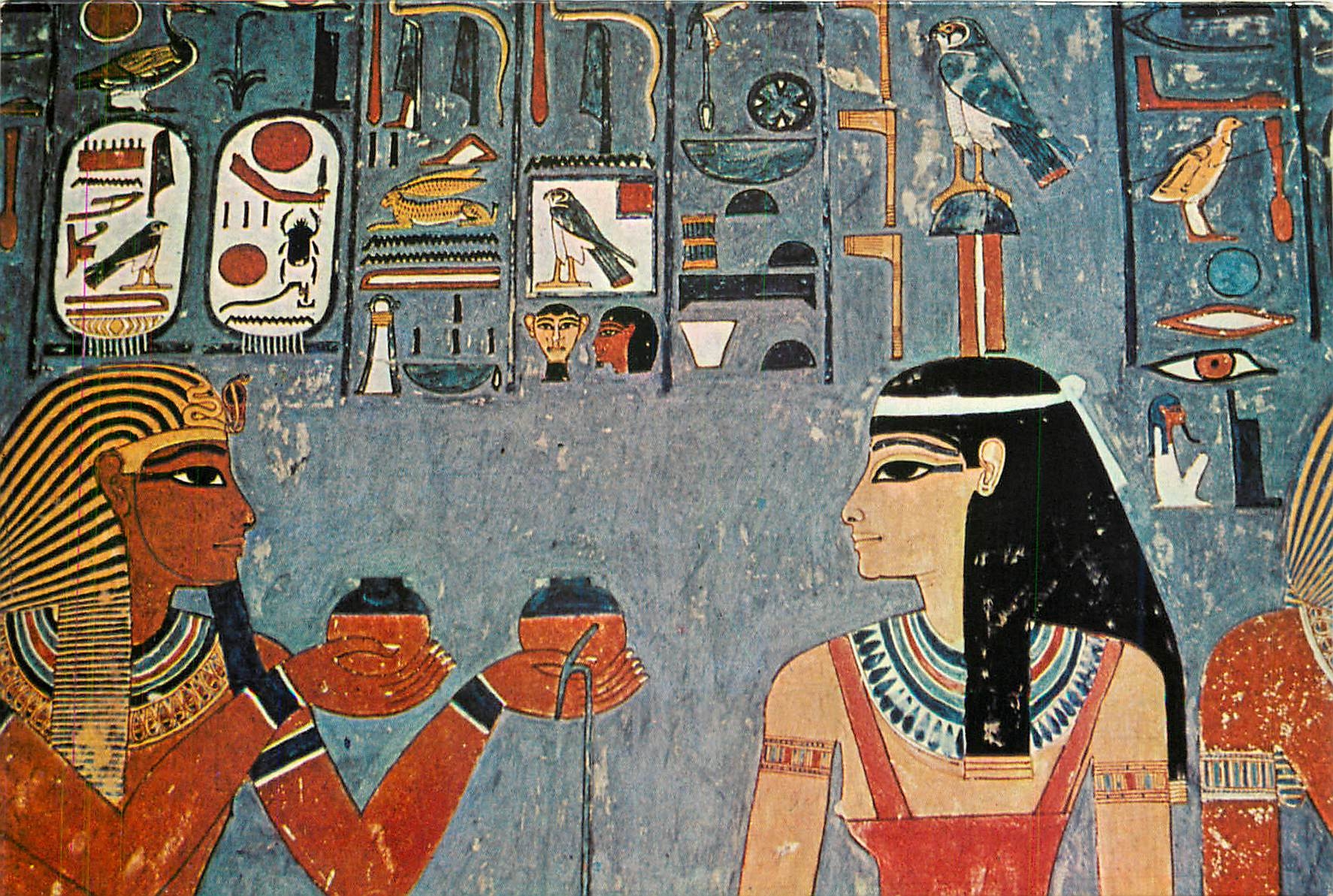 CPM Tomb of King Harembab Le roi offrant du vin a Hathor deesse de l'occident 