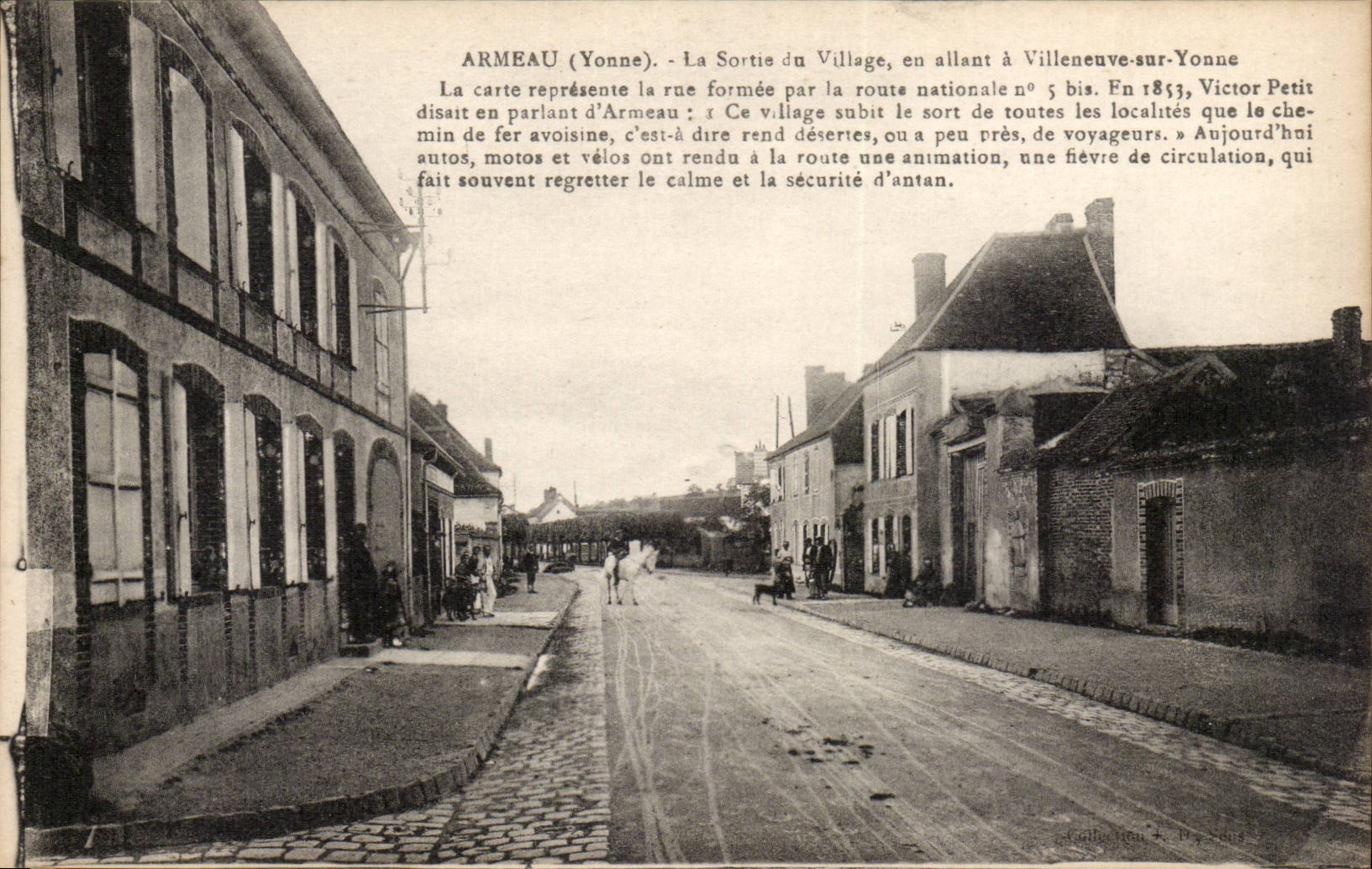 (Yonne) Armeau- the Exit of the Village while going has Villeneuve-on-Yonne horse dog CPA