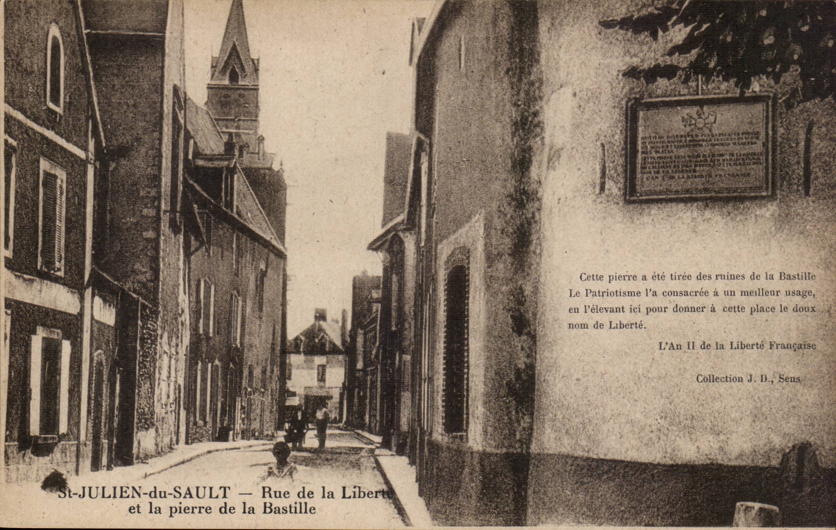 Saint Julien de Sault CPA Street of the Freedom and the stone of the Bastille