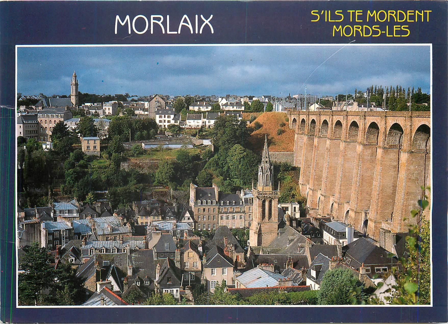 CPM Morlaix Finistere Le Viaduc et l'Eglise Sainte Melaine
