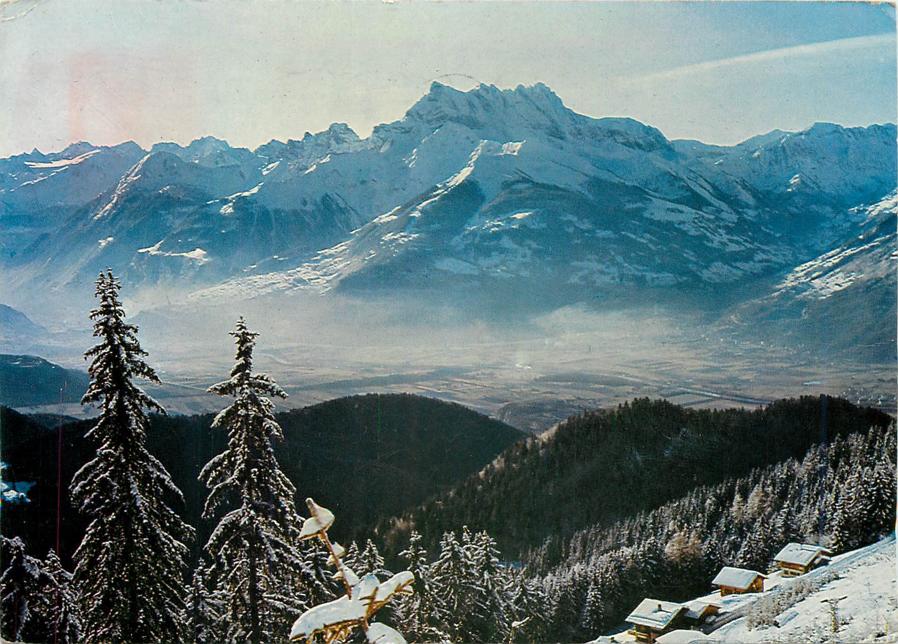 CPM Leysin la Plaine du Rhone les Dents du Midi et le massif du Trient