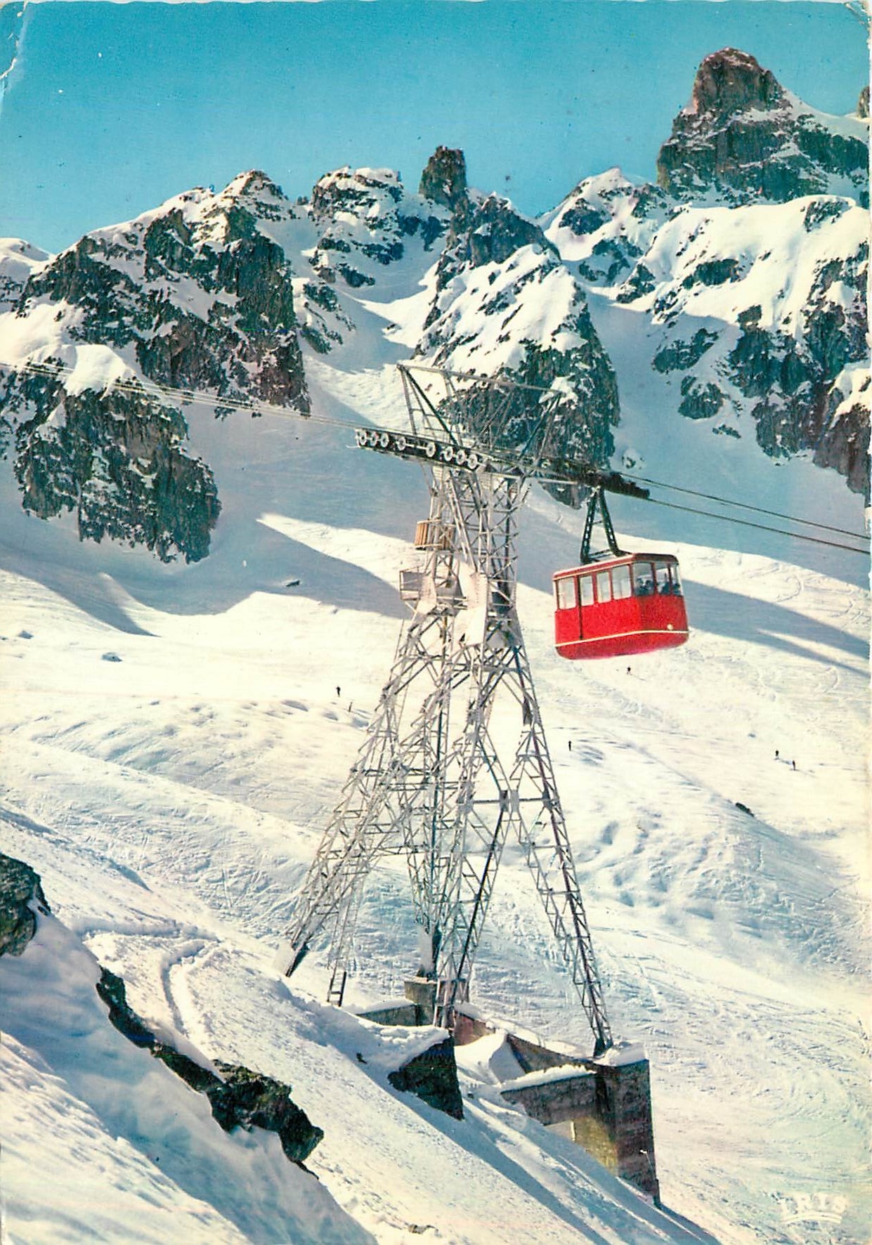 CPM Courchevel (Savoie) (1850 m) le Telepherique la piste de la Saulire et la croix des Verdons
