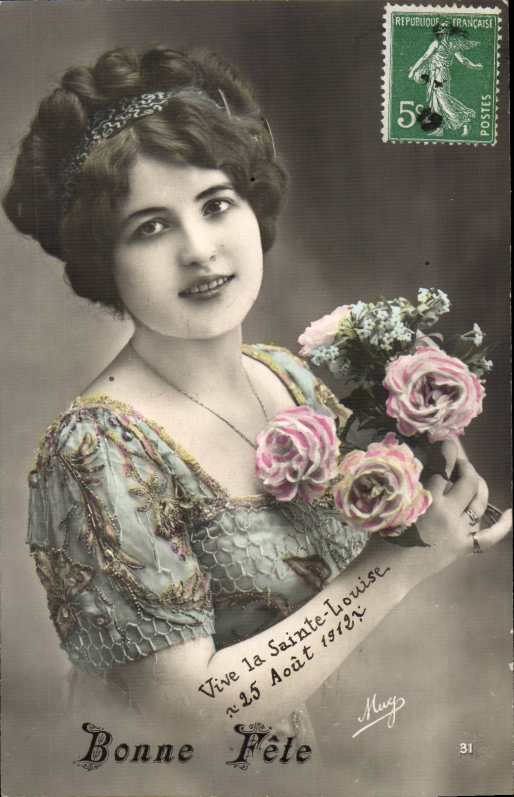 CPA Fantasy Good Woman celebrates Vive the holy Louise August 25th 1912