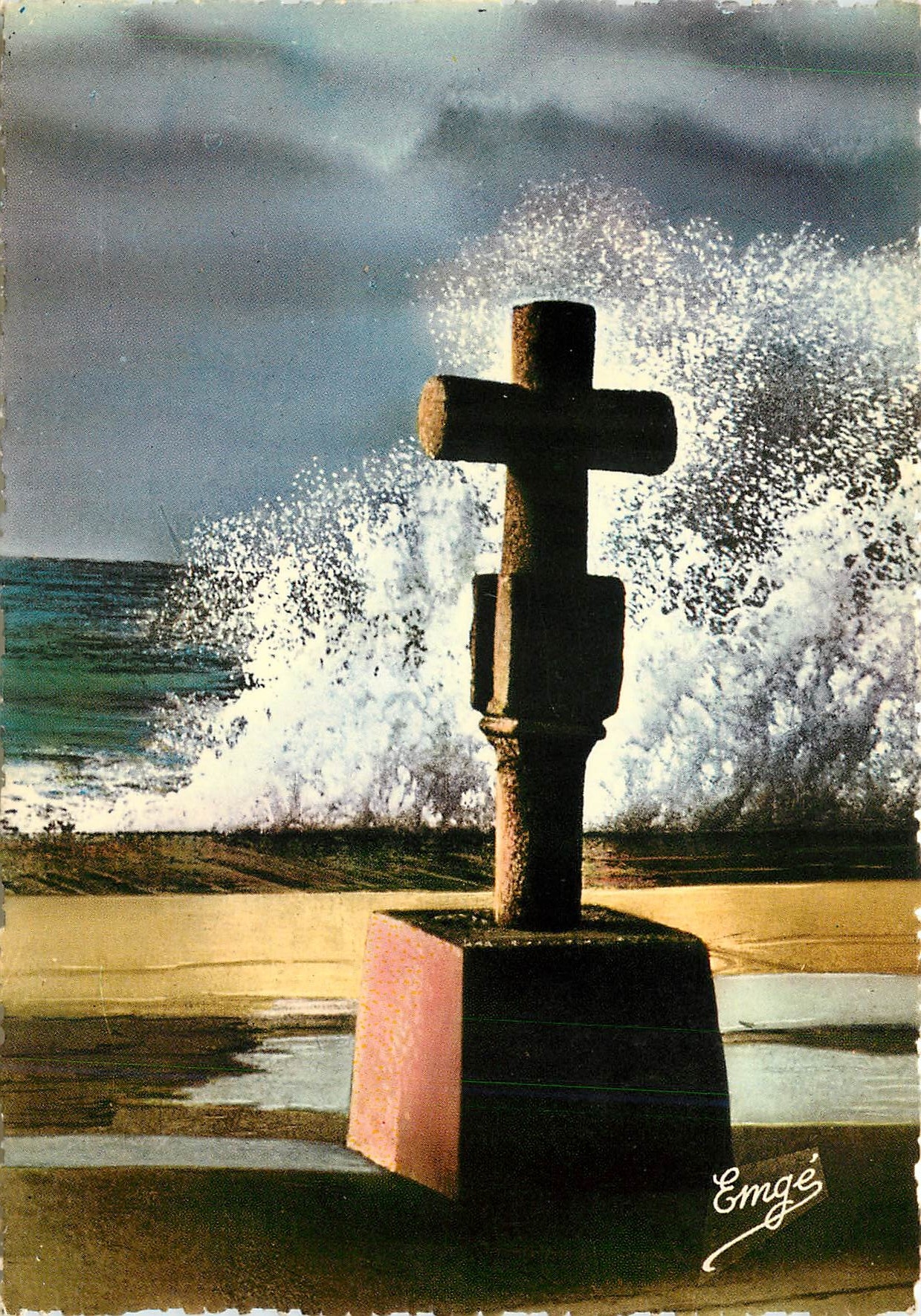 CPM La Cote d'Emeraude Saint Malo Parame sur la digue la Croix de Mi Greve un jour de Grande Maree