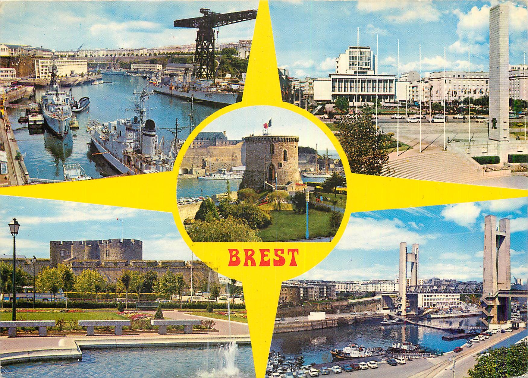 CPM Brest (Finistere) L'Arsenal l'Hotel de Ville la tour Tenguy le chateau et le pont de Recouvrance