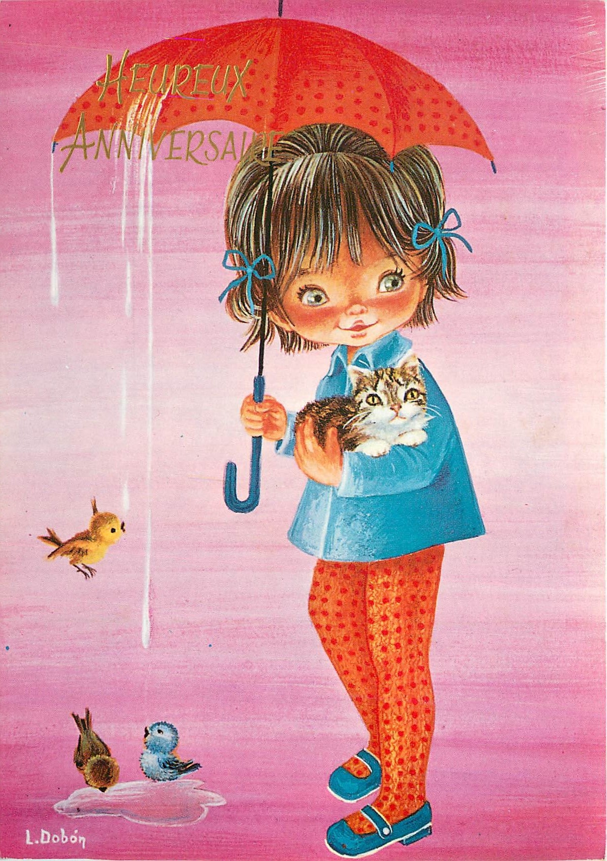 CPM Heureux Anniversaire Chat