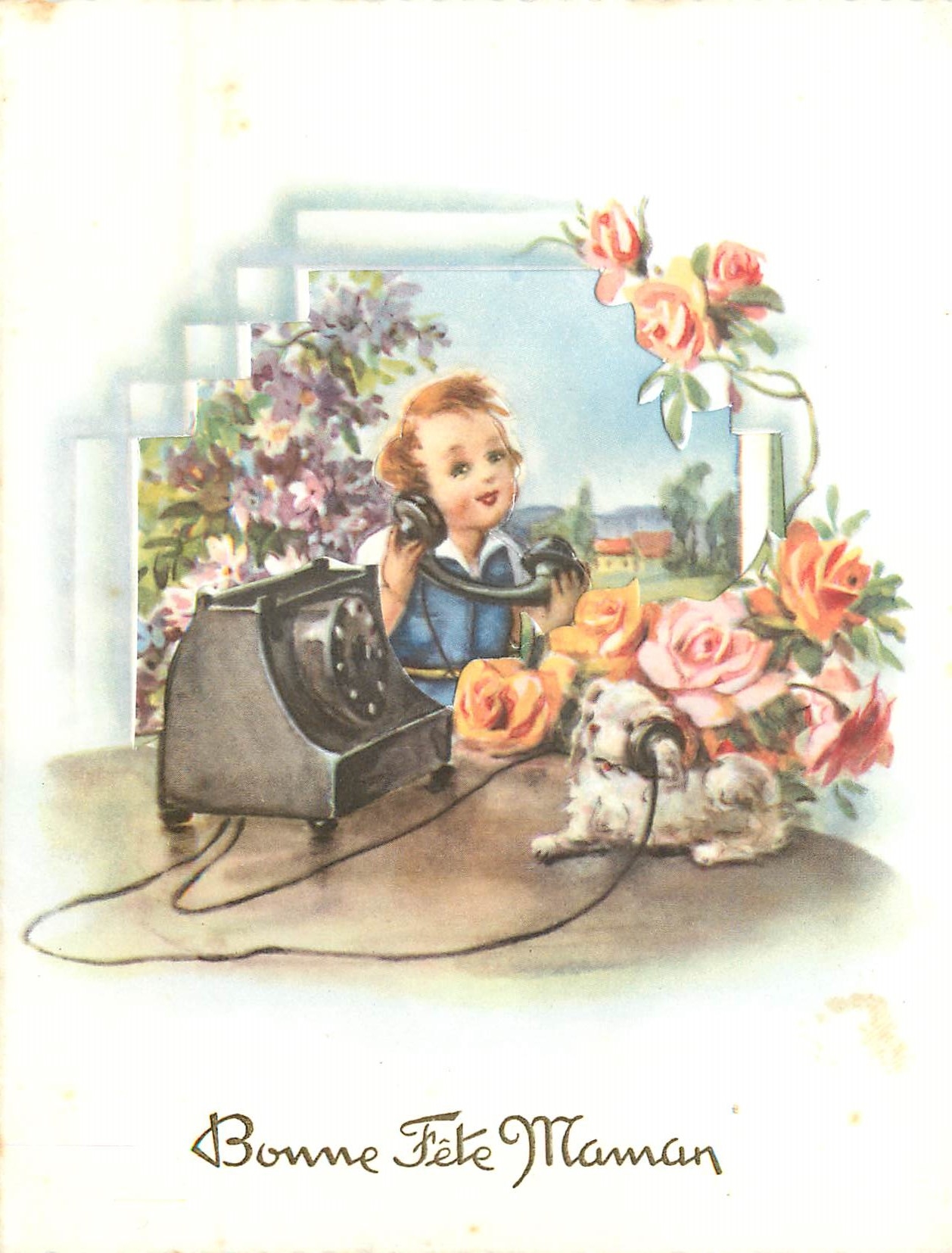 CPM Bonne Fete Maman Telephone Chien