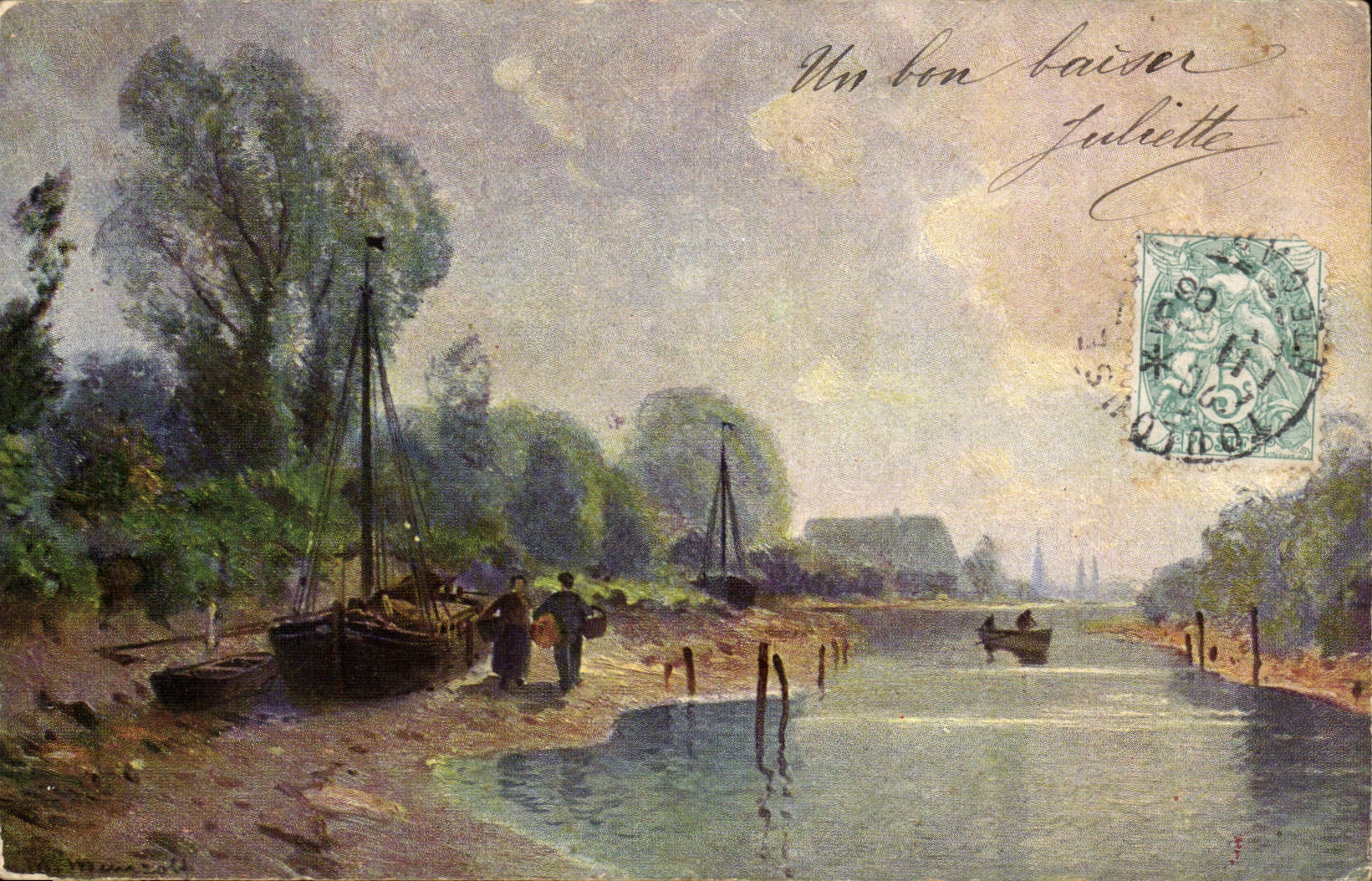 CPA Phantasie-Tabellen-Boot