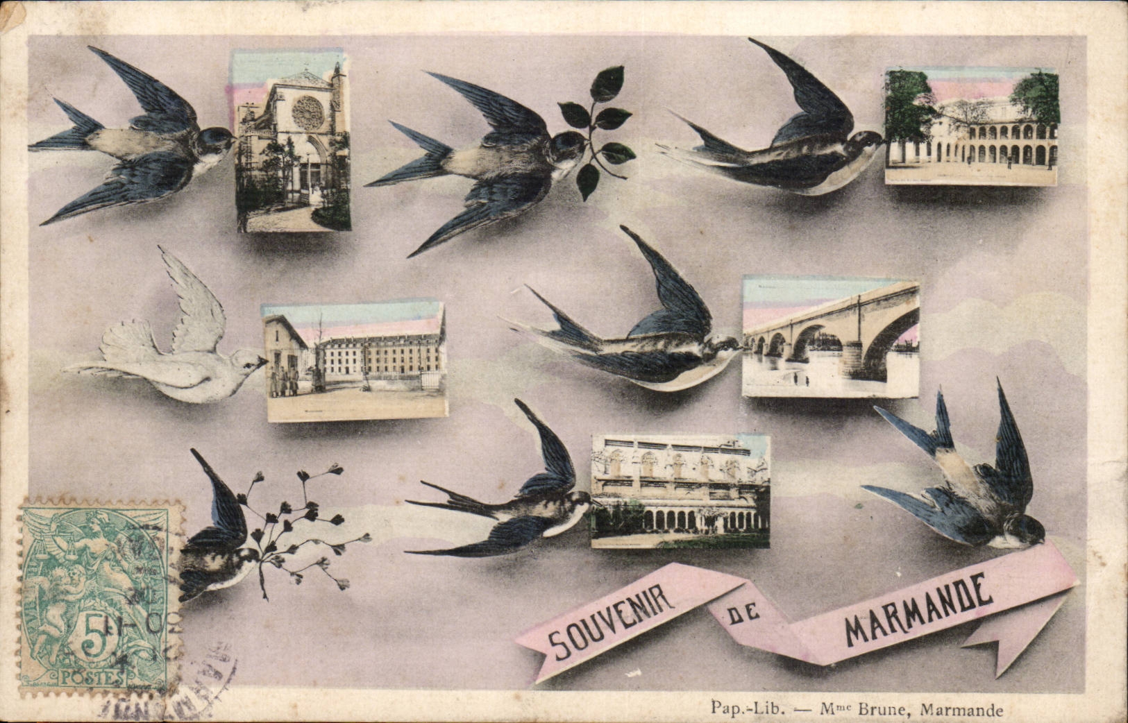 CPA Fantaisie Hirondelles Souvenir de Marmande