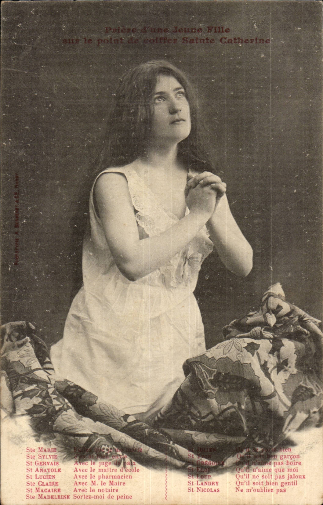 CPA Fantasy Woman Prayer of a girl about to cap Catherine Sainte