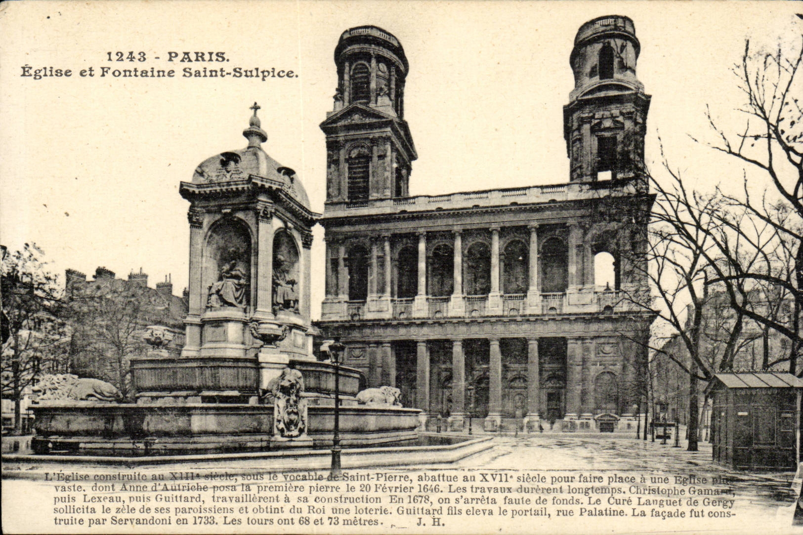 Paris CPA Church and Fontaine Saint Sulpice
