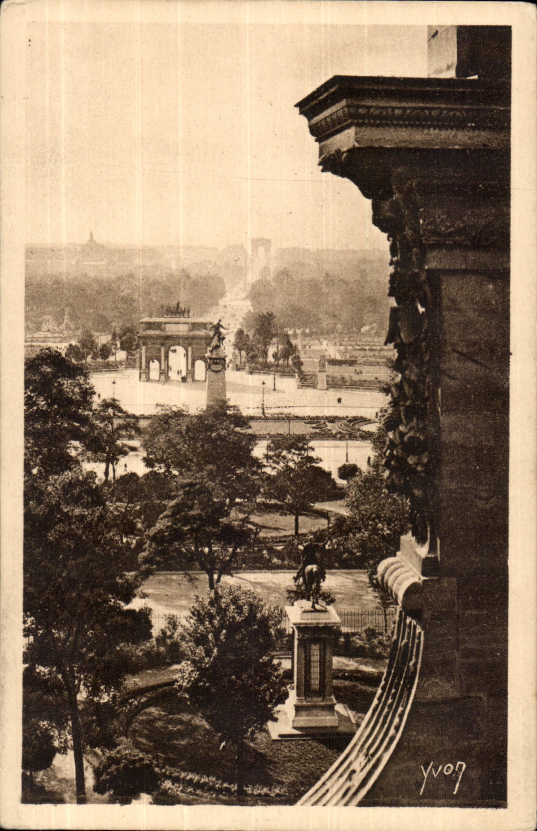 Ansicht Paris-CPA uber den Garten von Tileries und Arc de Triomphe