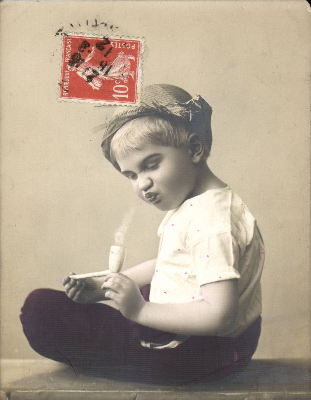 Fantasy - Child pipe - grimace - funny face - Suzanne - CPA