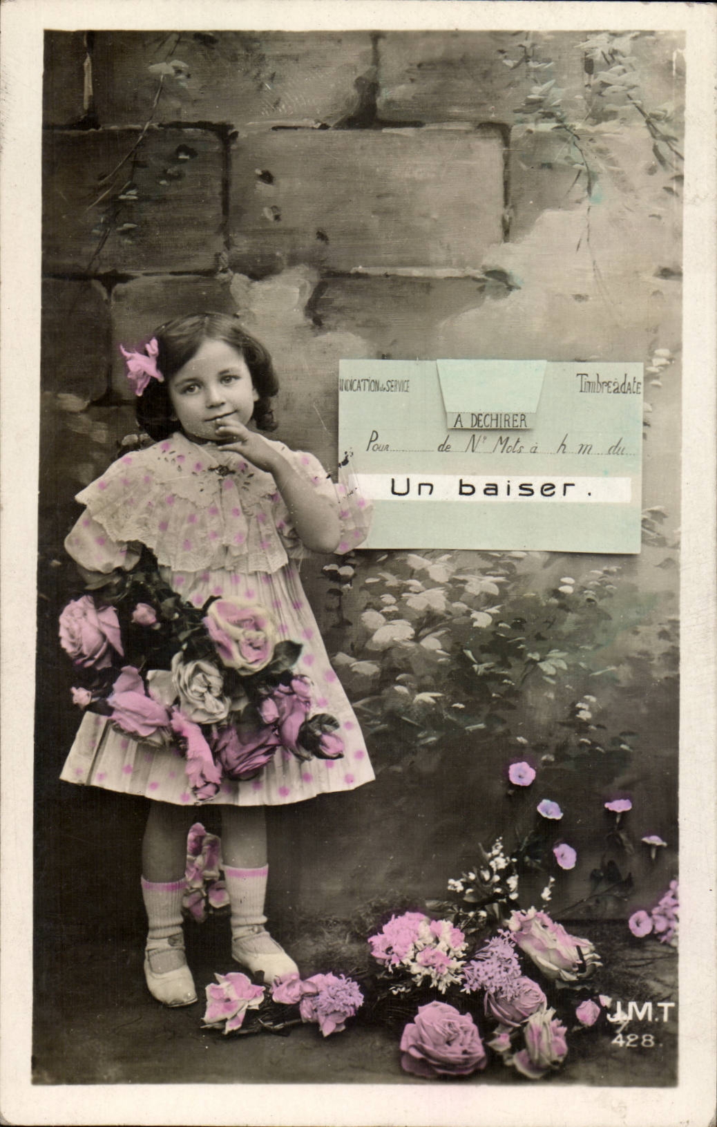 Fantasy - child - girl - flower - Andre Chambon a kiss - CPA