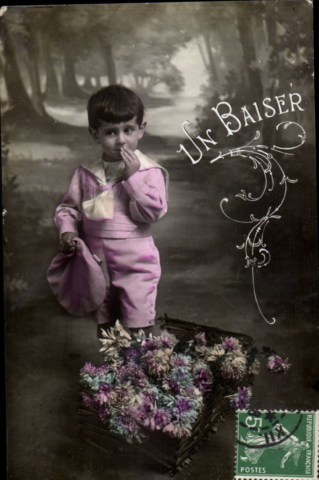 Fantasy - child - boy - flower - Suzanne Lehman - a kiss - CPA