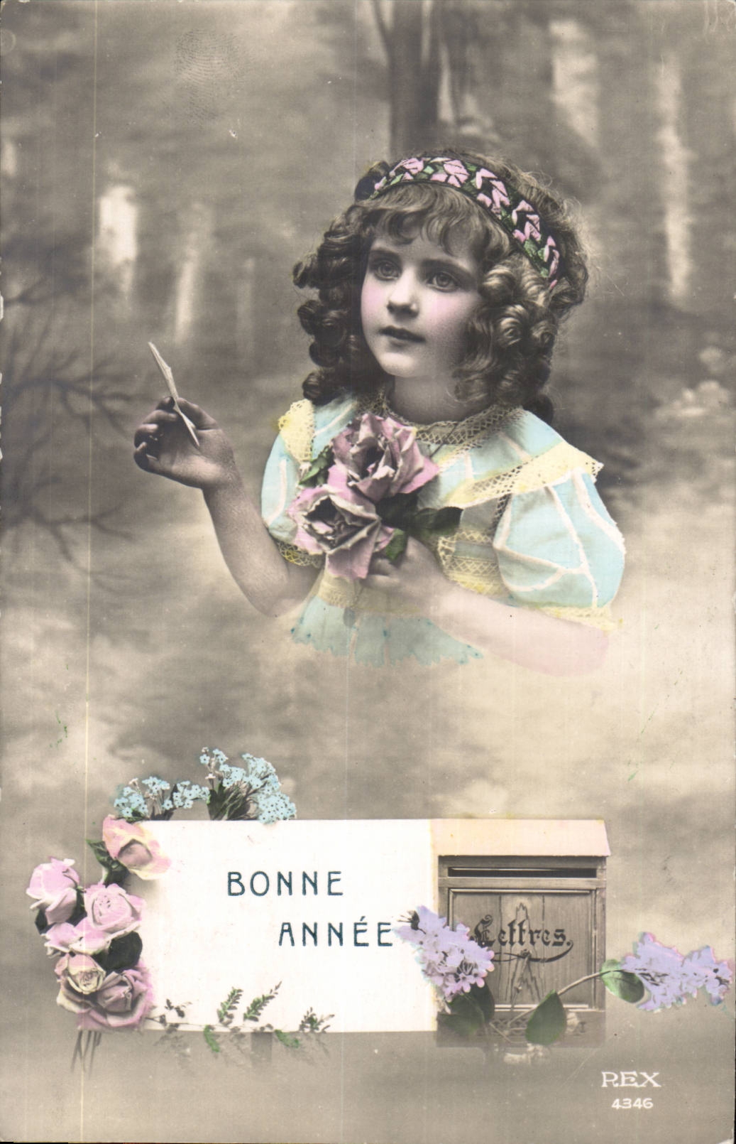 Fantasy - Child - girl - Happy New Year - flower - letter - Marcelle - CPA