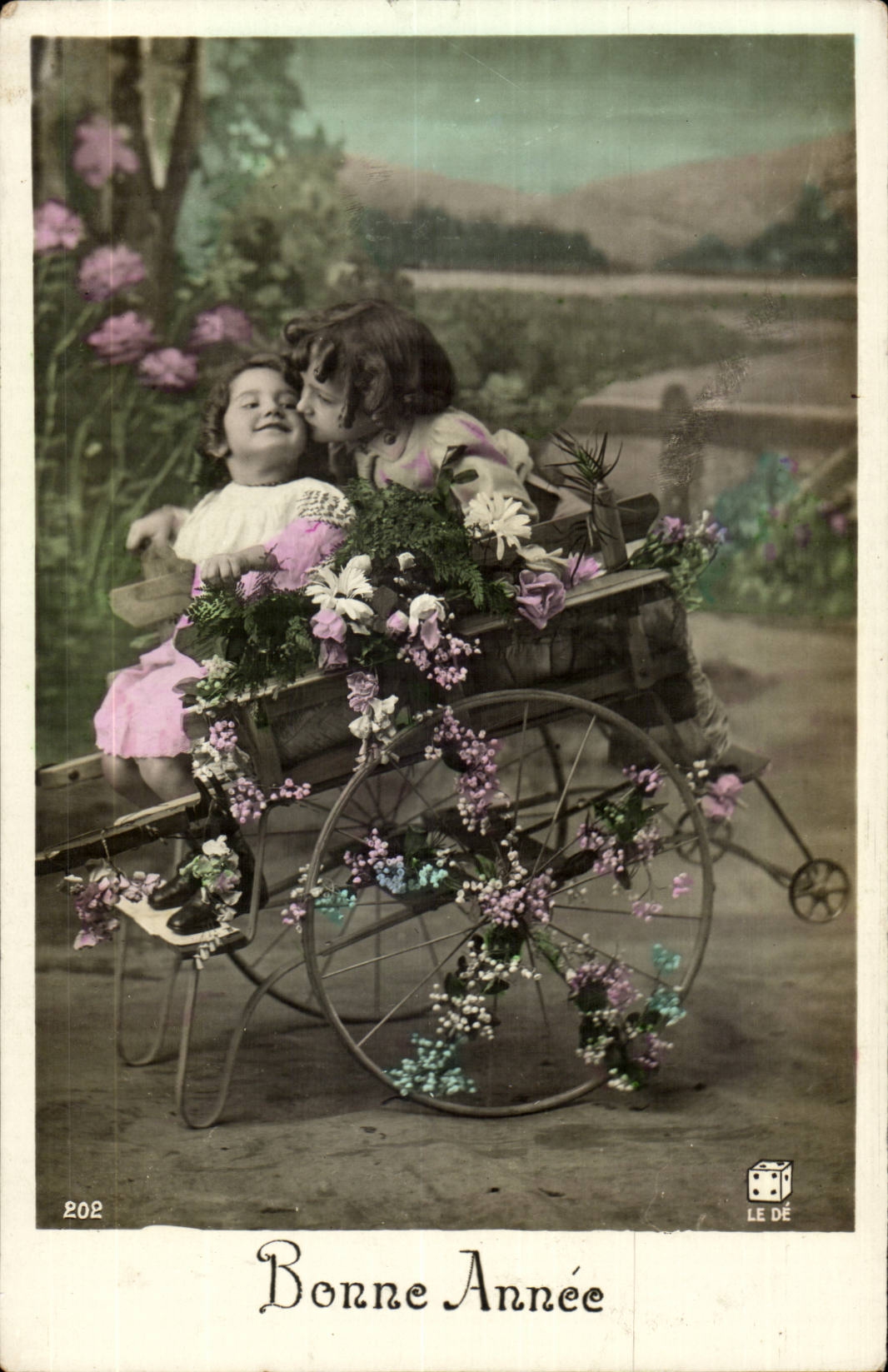 Fantasy - Child - girl - Happy New Year - flower - Suzanne Lehman - carriage CPA