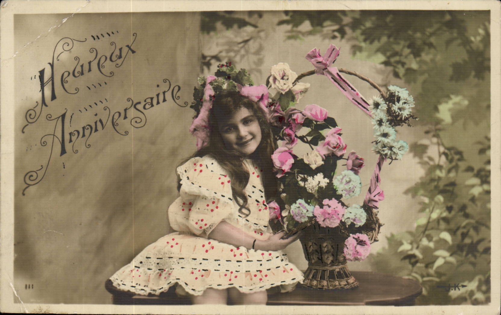 Fantasy - Child - Happy Birthday - girl - flower - CPA