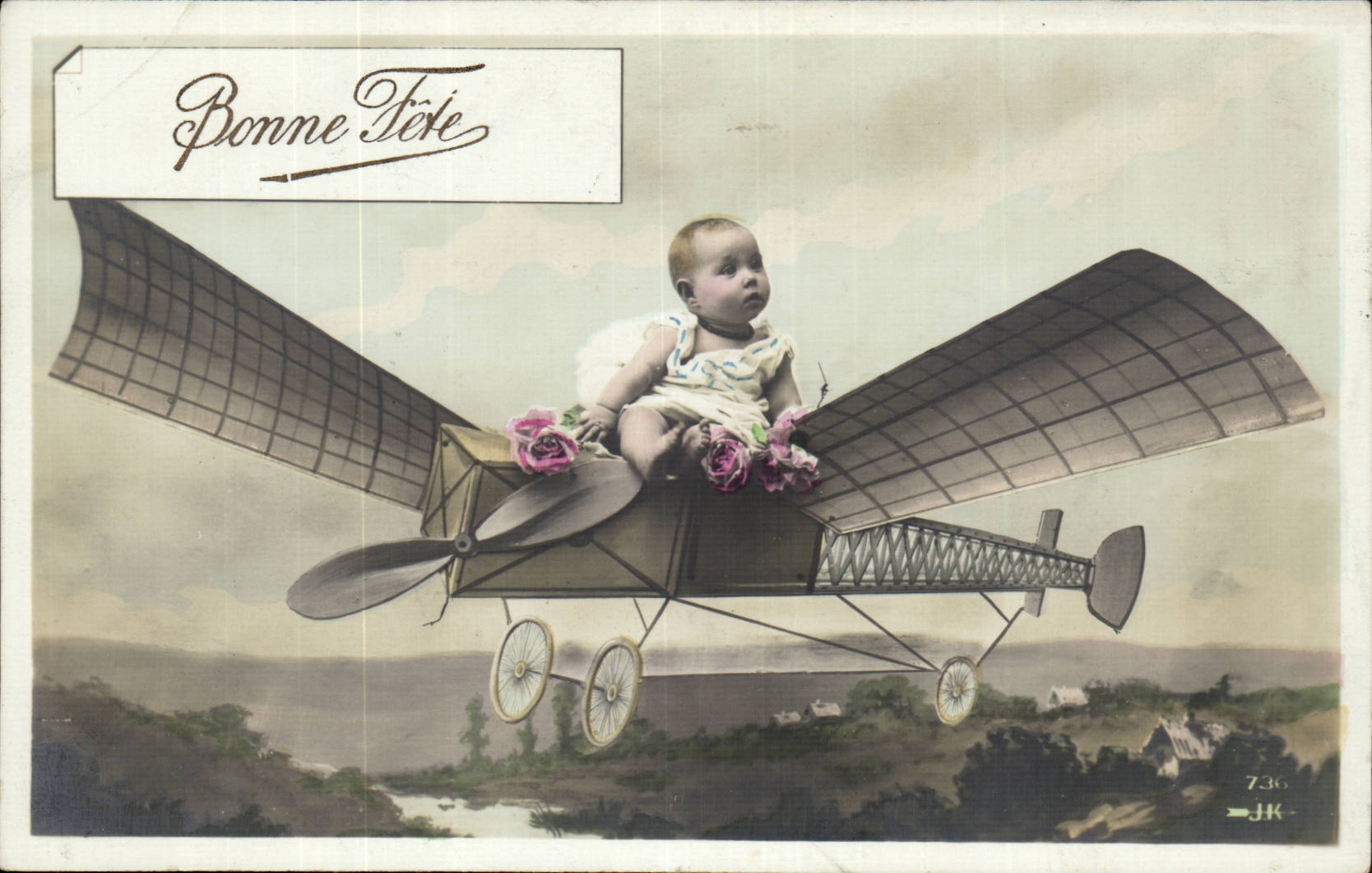 Fantasy - Child - Good Festival - plane - baby - CPA