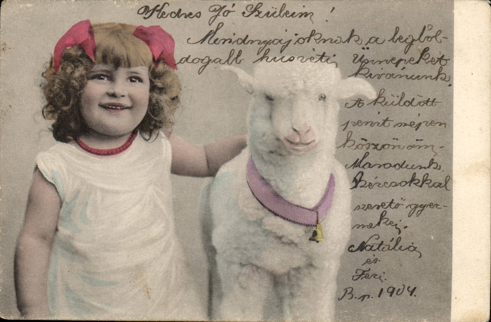 Fantasy - Child - Happy child with Lamb - CPA (Hungarian chart Hungary Hungary)
