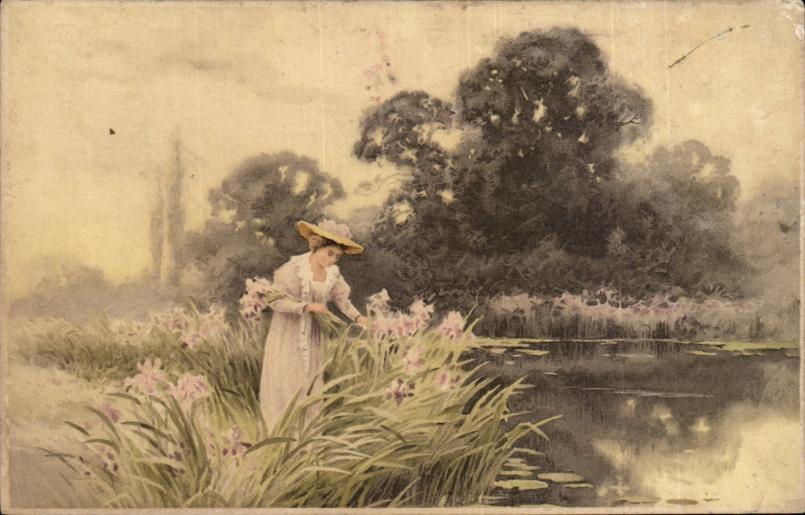 Fantasy - Woman - Woman in broad hat admiring the flowers (Hungarian chart Hungary Hungary)