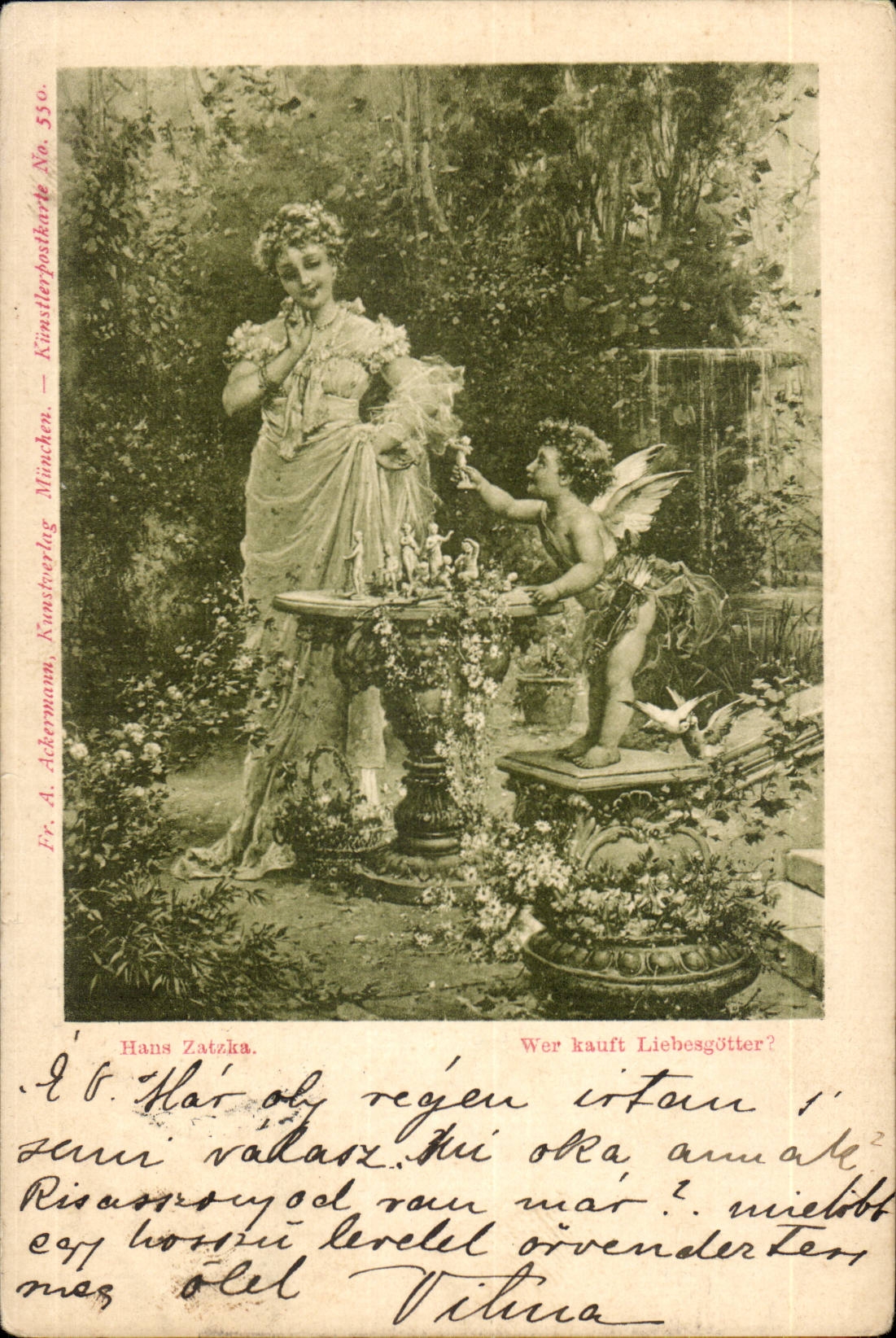 Fantasy - Woman - Kuenstlerpostkarte - Woman surprised by little cupid - CPA