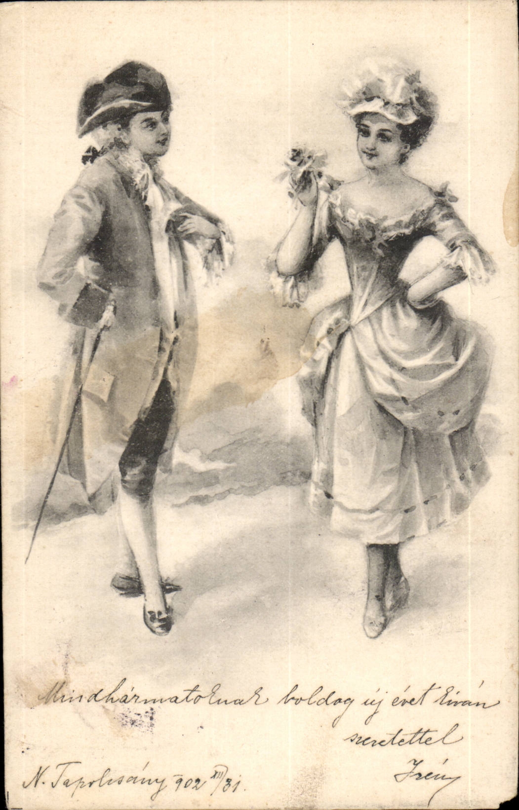 Fantaisie - Delightful Couple going to a ball - (carte hongroise Hungary Hongrie)- CPA 
