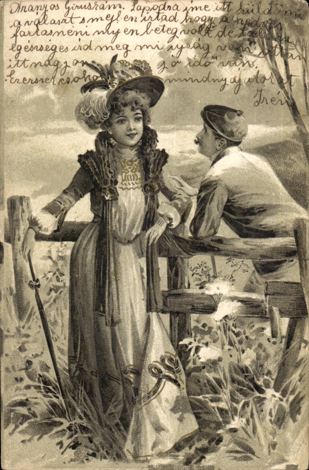 Fantaisie - Couple - Woamn with sweet simpering smile (carte hongroise Hungary Hongrie) - CPA 