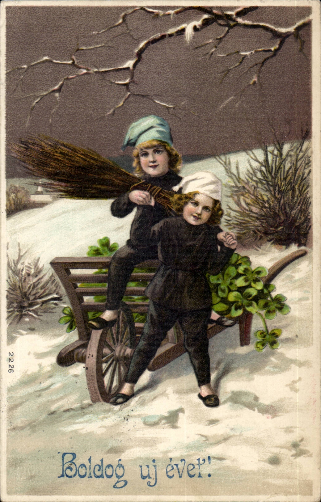Fantasy - Child - Children pushin wheelbarrow collecting firewood (Hungarian chart Hungary Hungary) - CPA