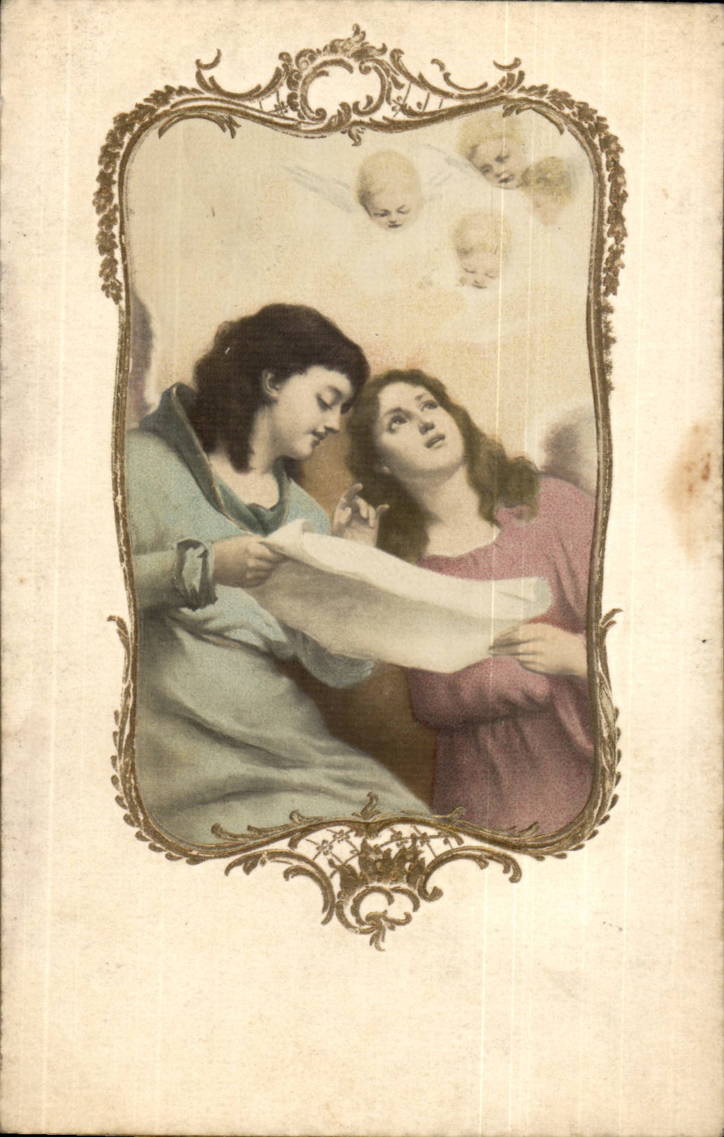 Fantasy - Woman - Two beautiful women visited by angels CPA (Hungarian chart Hungary Hungary)