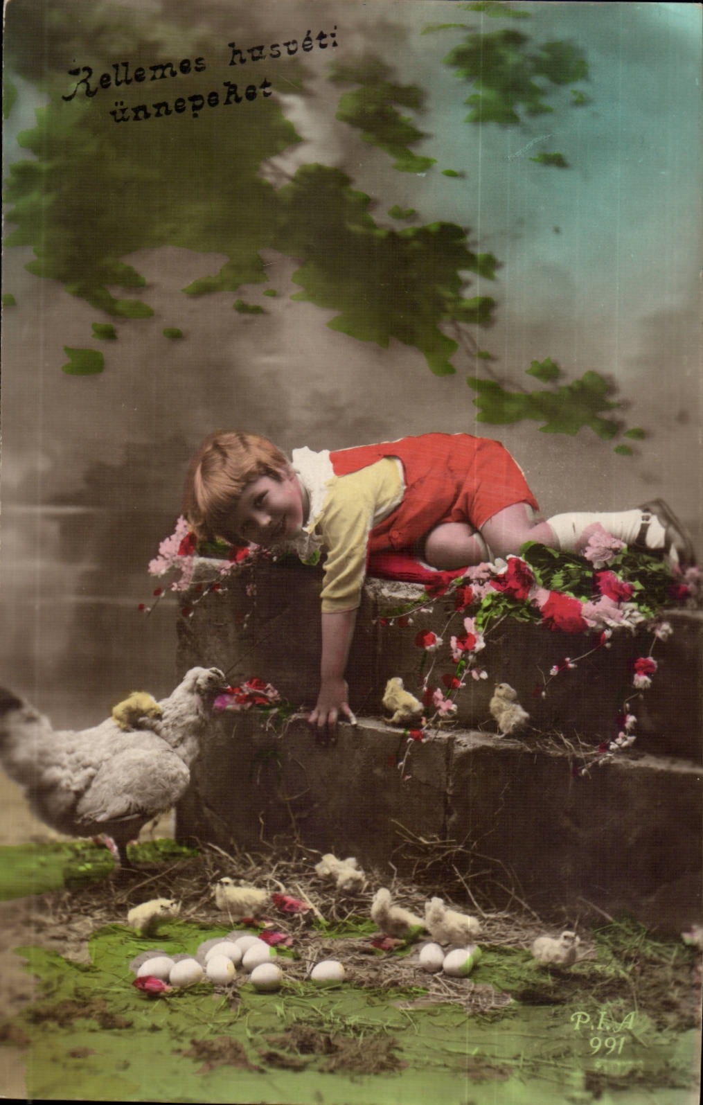 Fantasy - Child - Pacques - Eggs - Happy child one Easter CPA (Hungarian chart Hungary Hungary)