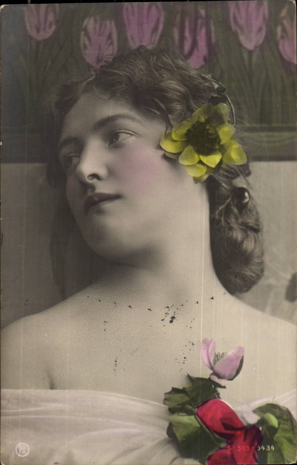 Fantasy - Woman - elegant Woman with hairdo - red flower CPA (Hungarian chart Hungary Hungary)