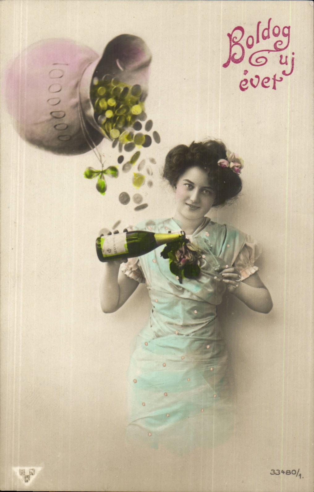 Fantasy - Woman - Beautiful woman celebrating with gold corners (Hungarian chart Hungary Hungary) CPA