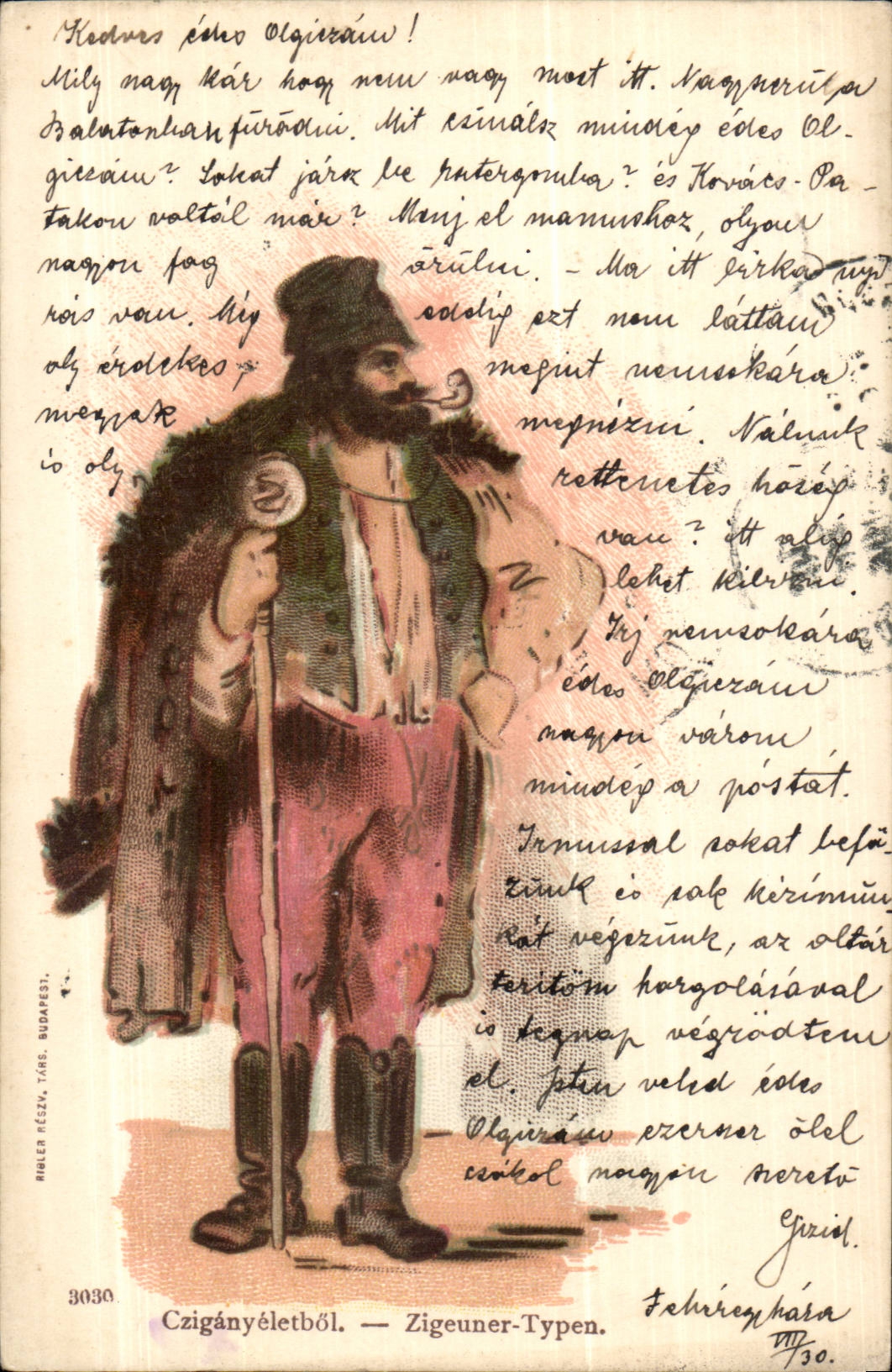 Fantasy - Man - Hunter in thick fur wraps with pipe (Hungarian chart Hungary Hungary) - CPA