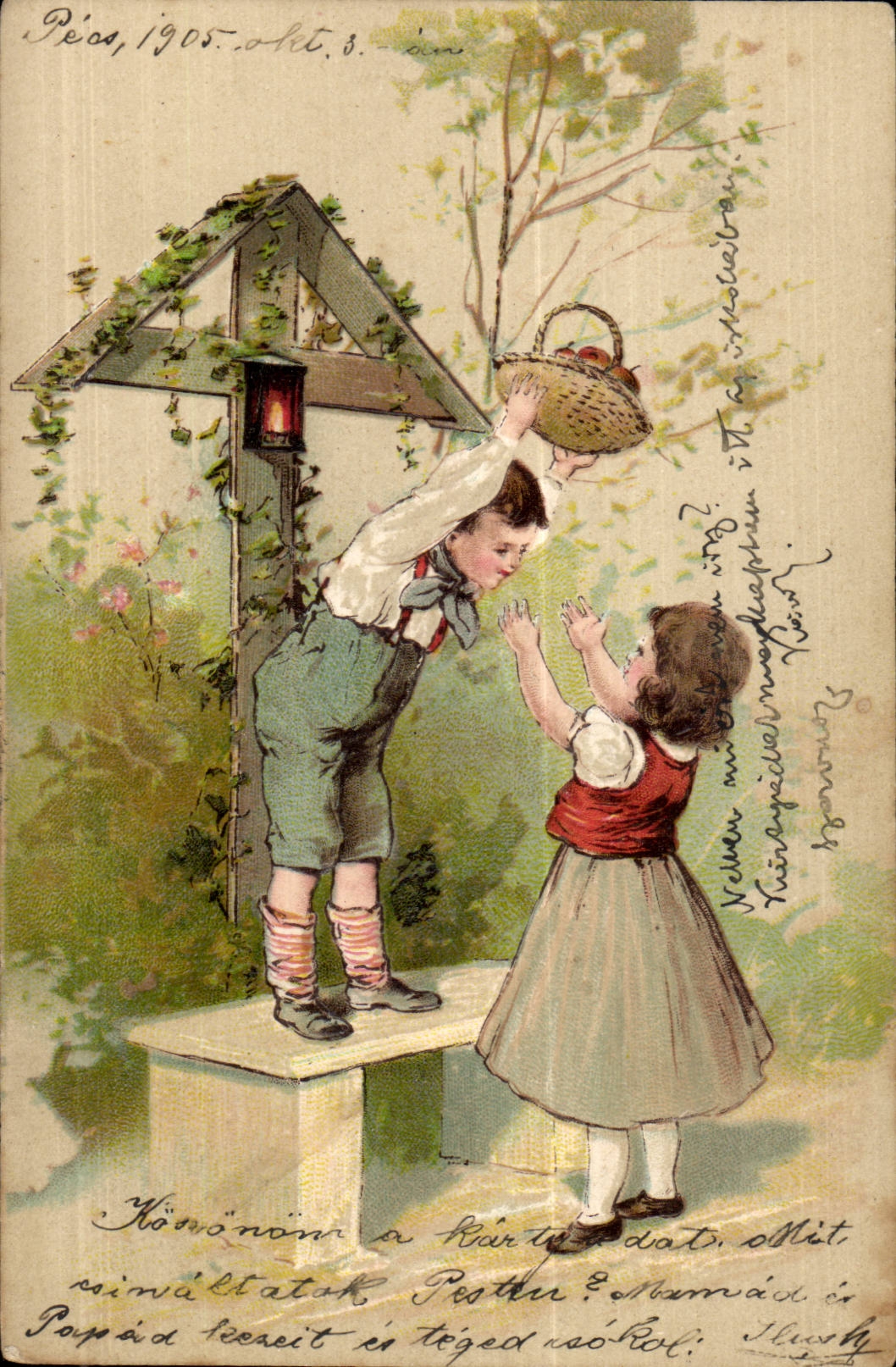 Fantasy - Child - 1905 - Wrestling me yew you edge! CPA (relief map)